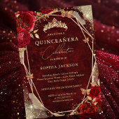 Royal Red Floral Rosen Gold Tiara Quinceanera Folieneinladung