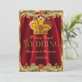 Royal Red Gems Wedding Gold Crown Einladung (Stehend Vorderseite)