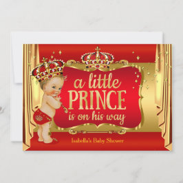 Royal Red Gold Boy Prince Baby Dusche Blonde Einladung