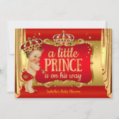 Royal Red Gold Boy Prince Baby Dusche Brünett Einladung (Vorderseite)