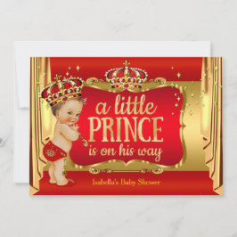 Royal Red Gold Boy Prince Baby Dusche Brünett Einladung