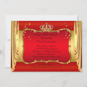 Royal Red Gold Boy Prince Baby Dusche Brünett Einladung (Rückseite)