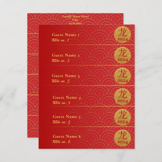 Royal Red Gold Chinese Lunar New Year Platzkarten (Vorne/Hinten)