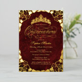 Royal Red Gold Elegante Rose Script Quinceanera Folieneinladung (Stehend vorne)