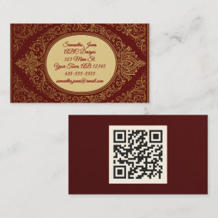 Royal Red & Gold Embossed QR Code Business Cards Visitenkarte