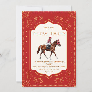 Royal Red & Gold Kentucky Derby Party Invitation w Einladung