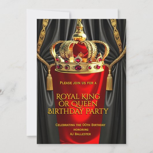 Royal Red Gold King Queen Crown Birthday Party Einladung (Vorderseite)