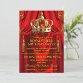 Royal Red Gold Queen Crown Birthday Party Einladung (Stehend Vorderseite)