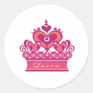 Royal Red Pink Queen's Heart Crown Runder Aufkleber