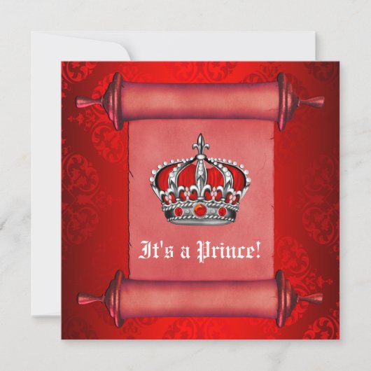 Royal Red Prince Baby Dusche Einladung (Vorderseite)