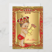 Royal Red Prince Crown Baby Duschbär Einladung (Vorderseite)