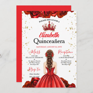 Royal Red Rose Butterfly Quinceañera Invite Einladung
