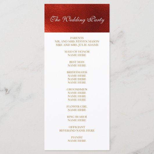 Royal Red Shiny White Wedding Program Programm (Rückseite)