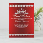 Royal Red Tiara 16 . Geburtstag Einladung zum Gebu (Stehend Vorderseite)