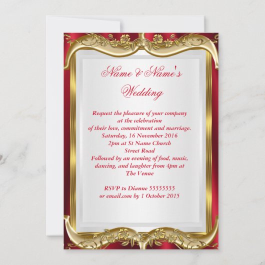Royal Red Wedding Gold Crown Einladung (Rückseite)