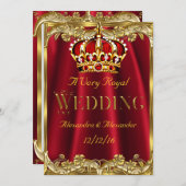Royal Red Wedding Gold Crown Einladung (Vorne/Hinten)