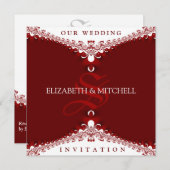 Royal Red+White Lace Monogram Wedding Einladungen (Vorne/Hinten)