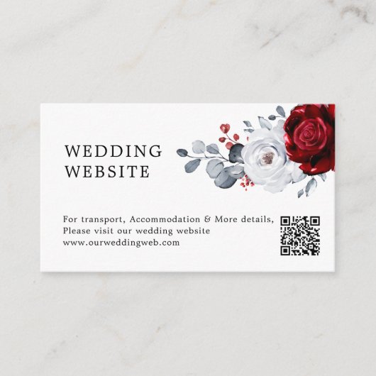 Royal Red White Silver Boho Wedding Website QR Begleitkarte (Vorderseite)