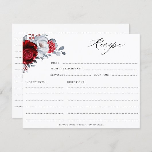 Royal Red White Silver Bridal Shower Recipe card (Vorne/Hinten)