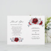 Royal Red White Silver Floral Wedding Program (Stehend Vorderseite)