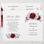 Royal Red White Silver Floral Wedding Program (Vorne/Hinten)