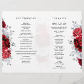 Royal Red White Silver Floral Wedding Program (Rückseite)