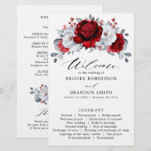 Royal Red White Silver Floral Wedding Program (Vorne/Hinten)