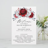 Royal Red White Silver Floral Wedding Program (Stehend Vorderseite)