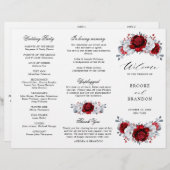 Royal Red White Silver Floral Wedding Program (Vorne/Hinten)