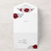 Royal Red White Silver Metallic Floral Wedding All In One Einladung (Außenbereich)