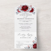 Royal Red White Silver Metallic Floral Wedding All In One Einladung (Innen Boden)