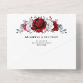 Royal Red White Silver Metallic Floral Wedding All In One Einladung (Rückseite)