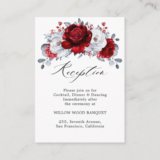 Royal Red White Silver Metallic Floral Wedding Begleitkarte (Vorderseite)