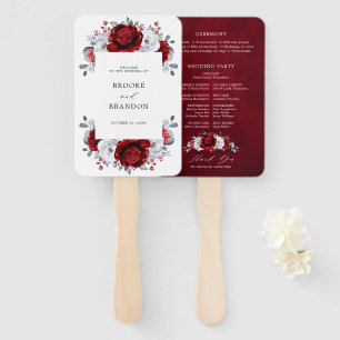 Royal Red White Silver Metallic Floral Wedding Fächer