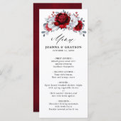 Royal Red White Silver Metallic Floral Wedding Menükarte (Vorne/Hinten)