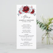 Royal Red White Silver Metallic Floral Wedding Menükarte (Stehend Vorderseite)