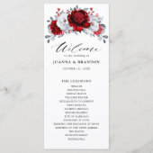 Royal Red White Silver Metallic Floral Wedding Programm (Vorderseite)