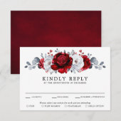 Royal Red White Silver Metallic Floral Wedding RSVP Karte (Vorne/Hinten)