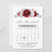 Royal Red White Silver Metallic Floral Wedding Save The Date (Vorderseite)