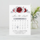 Royal Red White Silver Metallic Floral Wedding Save The Date (Stehend Vorderseite)