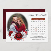 Royal Red White Silver Metallic Foto Calendar Save The Date (Vorne/Hinten)