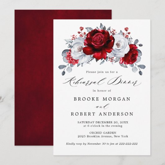 Royal Red White Silver Metallic Probe Dinner Einladung (Vorne/Hinten)