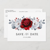 Royal Red White Silver Metallic Save the Date Postkarte (Vorne/Hinten)
