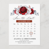 Royal Red White Silver Metallic Save the Date Postkarte (Vorderseite)