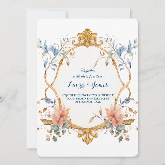 Royal Regal Elegance Floral Golden Ornate Wedding Einladung (Vorderseite)