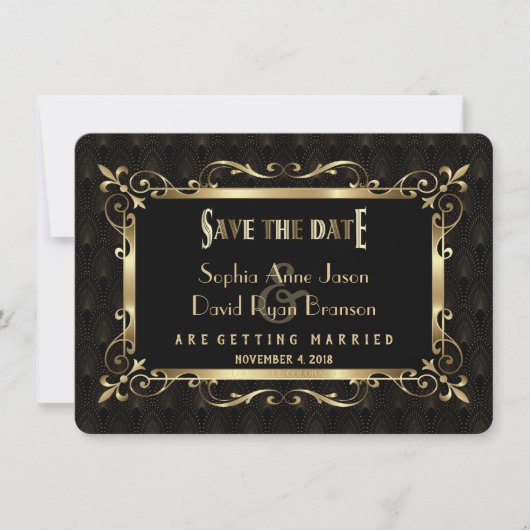 Royal Roaring 20er Jahre Gold Art Deco Save the Da Date (Vorderseite)