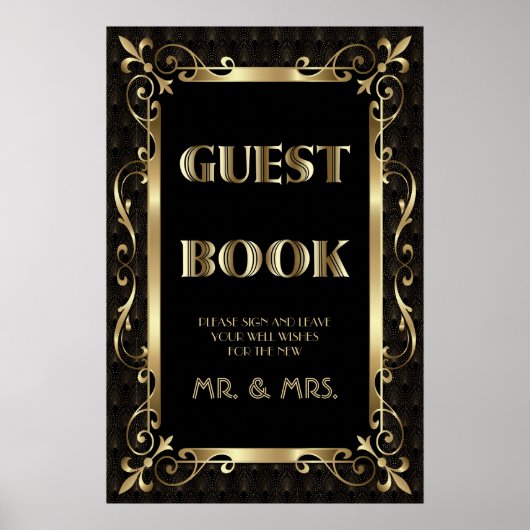 Royal Roaring 20s Gold Art Deco Gästebuchzeichen Poster (Vorne)