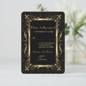 Royal Roaring 20s Gold Art Deco Wedding RSVP Karte (Stehend Vorderseite)
