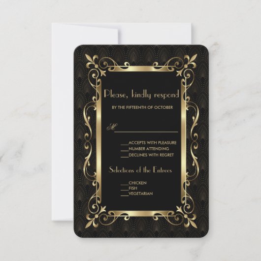 Royal Roaring 20s Gold Art Deco Wedding RSVP Karte (Vorderseite)