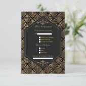 Royal Roaring 20's Gold Black Great Gatsby Wedding RSVP Karte (Stehend Vorderseite)